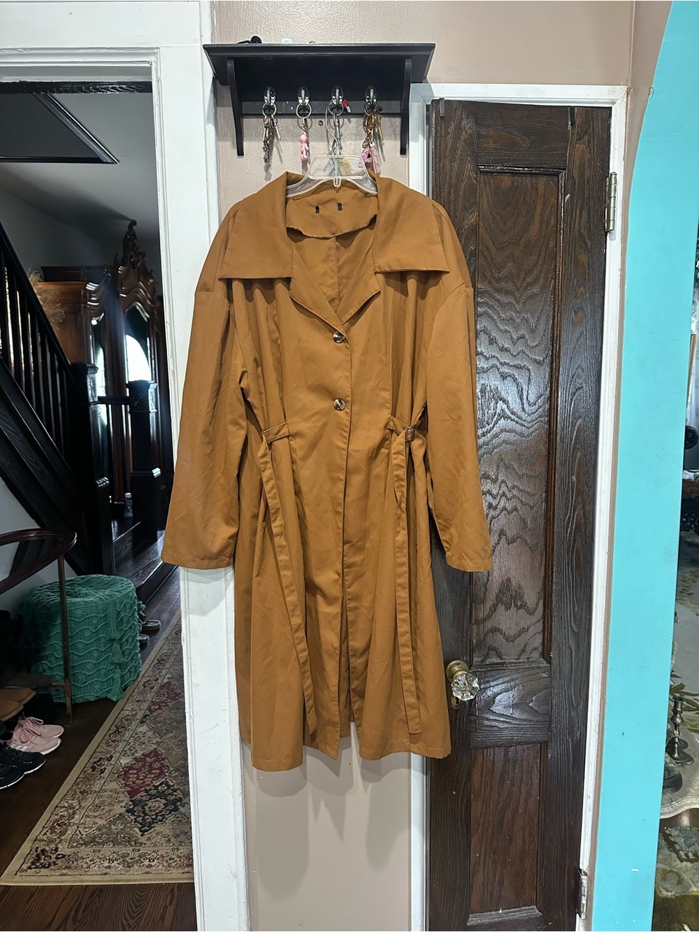 Women's Camel Trench Coat with Self-Tie Belt